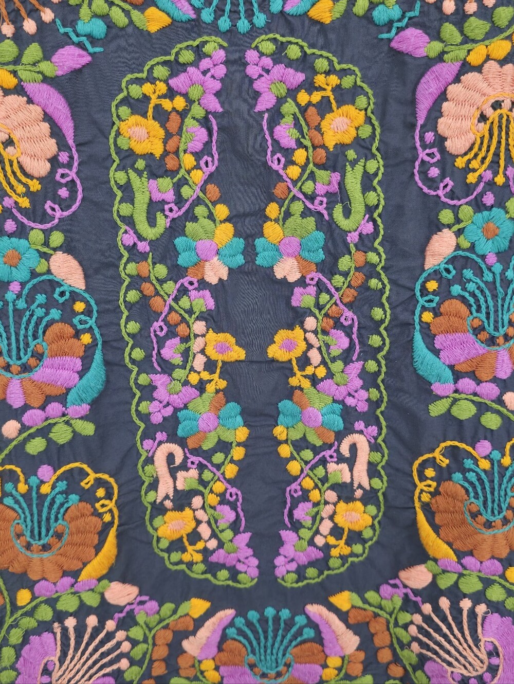 Sister Mary Embroidered Cotton Tunic Dress Large Gray Boho Folk Floral Artisan - Picture 8 of 16